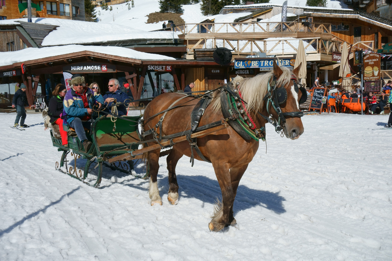 A horse drawn sleigh carries a family around ski resorts of Avoriaz, France. (Photo: iStockphoto)