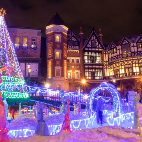 Winter Lights decorations outside a traditional building at night, Sapporo. (Photo: iStockphoto)