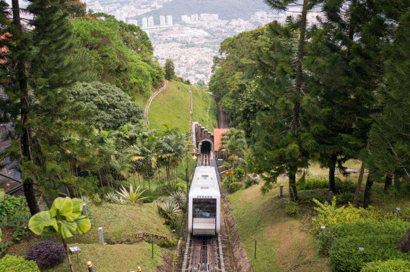 View of the funicular railway going up Penang Hill. (Photo: iStockphoto)