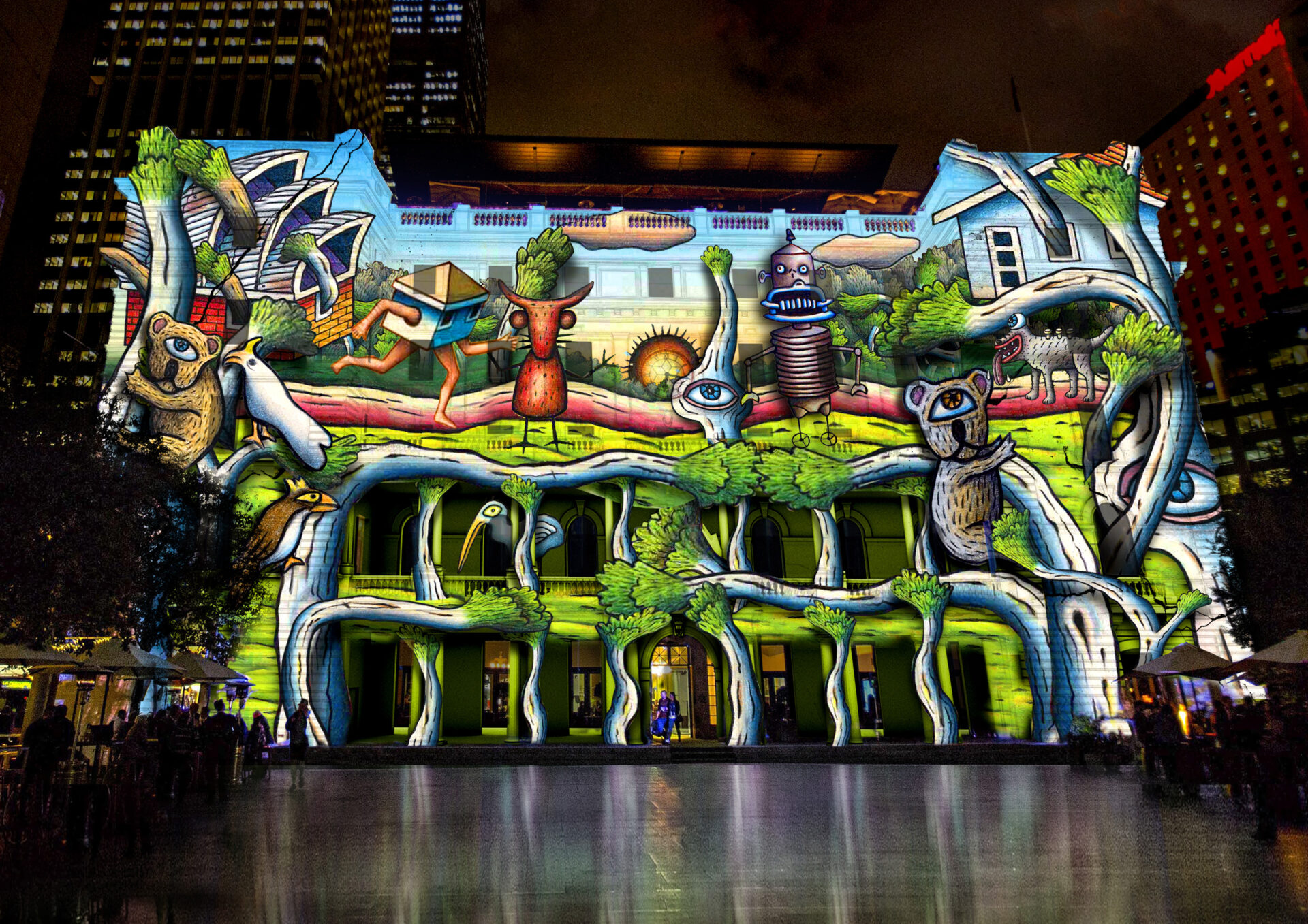 Sydney transforms into a city of fantasy, with giant-like projections forming into a large art gallery. (Photo Credit: iStockphoto)