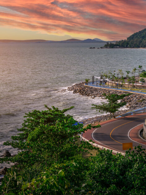 Sunset view of coastal road on Kung Wiman Beach (Photo Credit: iStockphoto)