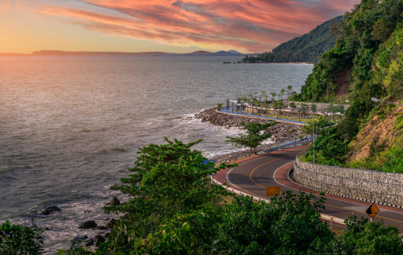 Sunset view of coastal road on Kung Wiman Beach (Photo Credit: iStockphoto)