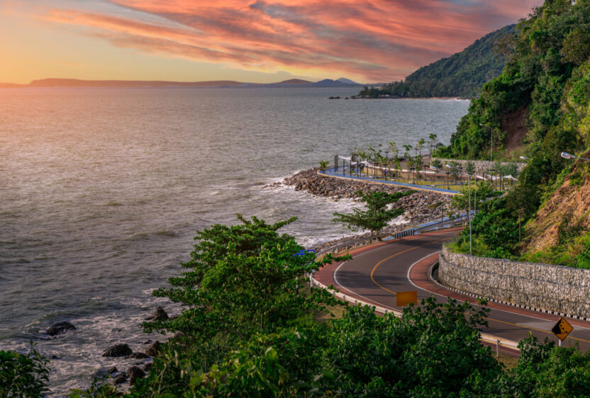 Sunset view of coastal road on Kung Wiman Beach (Photo Credit: iStockphoto)