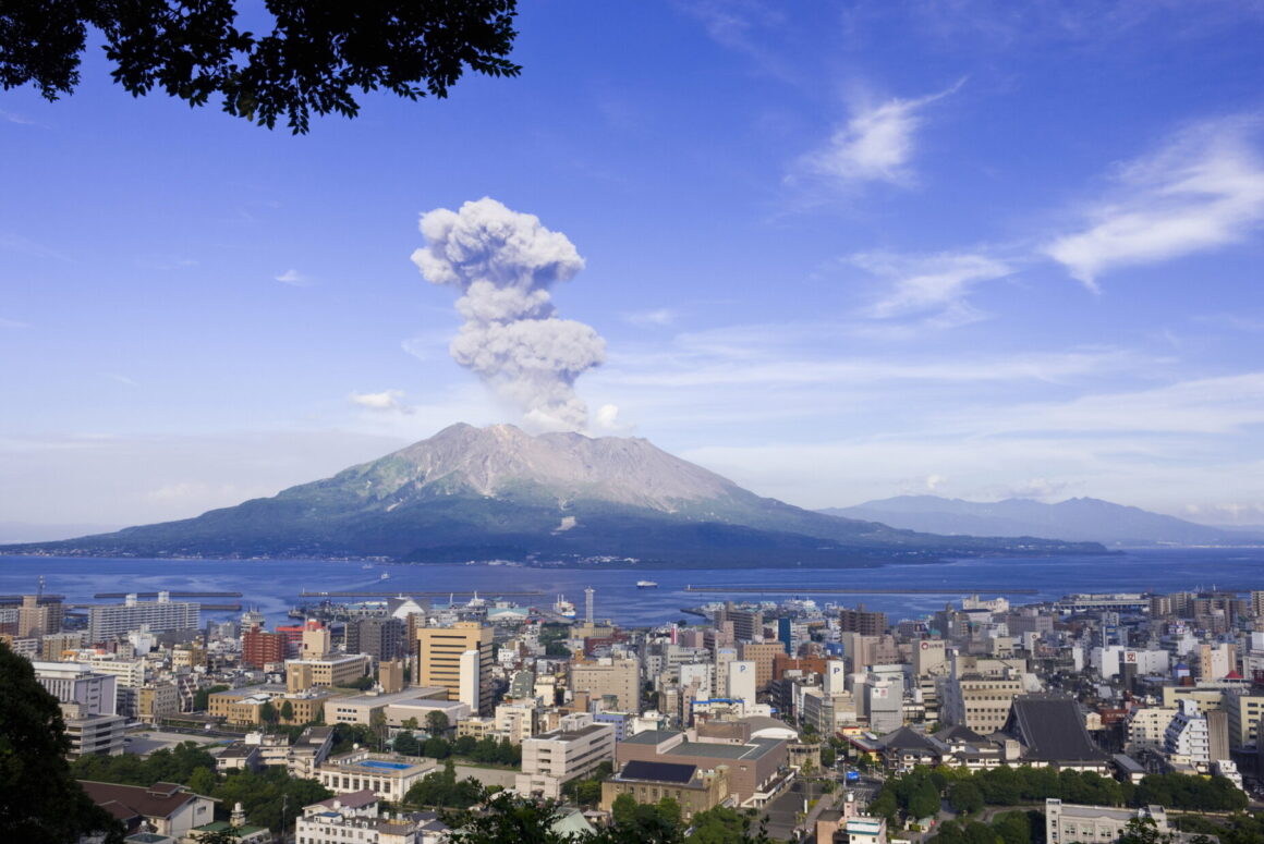 Mesmerizing views of Kagoshima and the still-erupting Sakurajima Volcano (Photo Credit: iStockphoto)