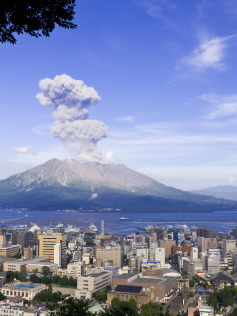 Mesmerizing views of Kagoshima and the still-erupting Sakurajima Volcano (Photo Credit: iStockphoto)