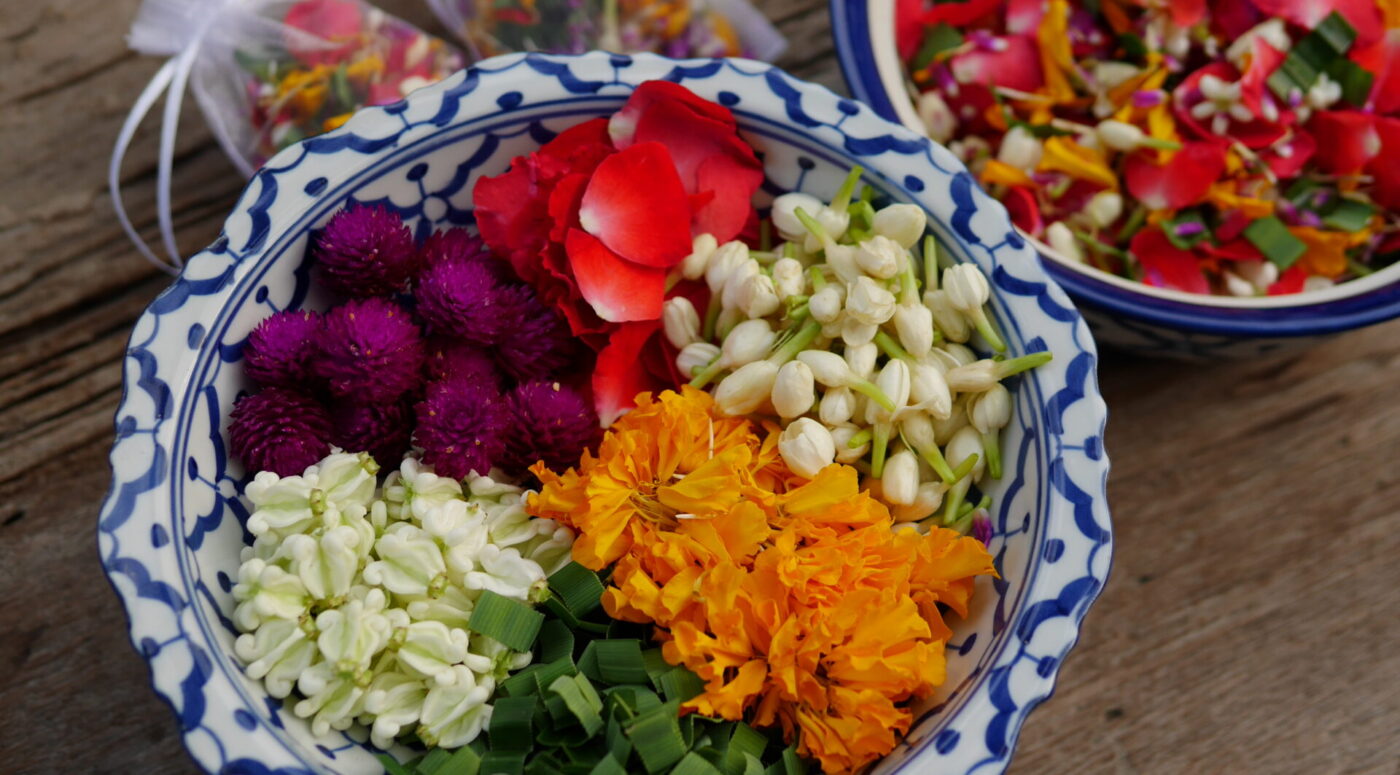 Various kinds of flowers are used for making Bu Nga Ram Pai. (Photo Credit: Anya C.)