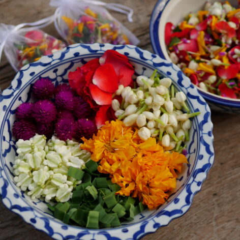 Various kinds of flowers are used for making Bu Nga Ram Pai. (Photo Credit: Anya C.)