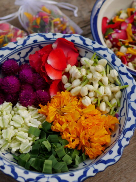 Various kinds of flowers are used for making Bu Nga Ram Pai. (Photo Credit: Anya C.)