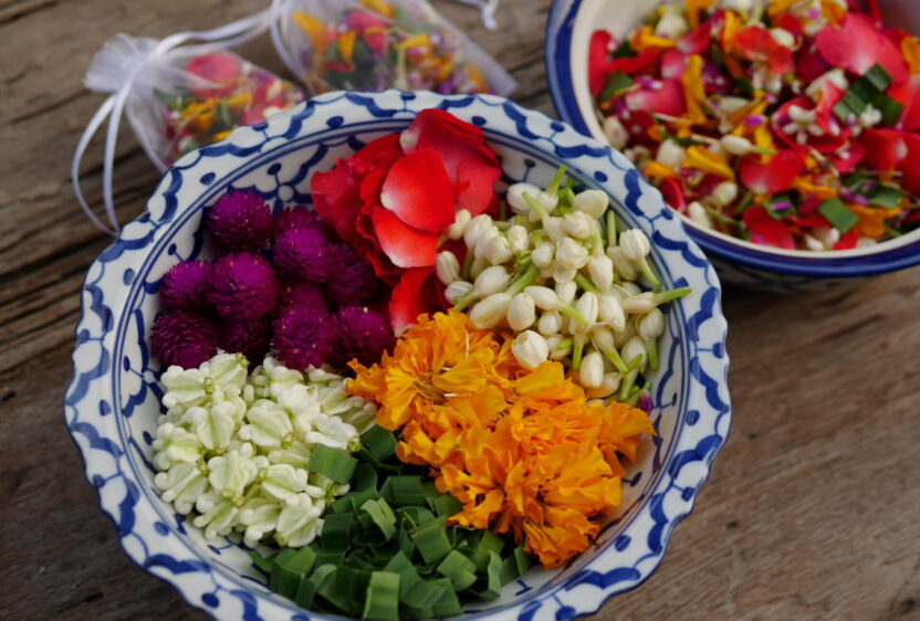 Various kinds of flowers are used for making Bu Nga Ram Pai. (Photo Credit: Anya C.)