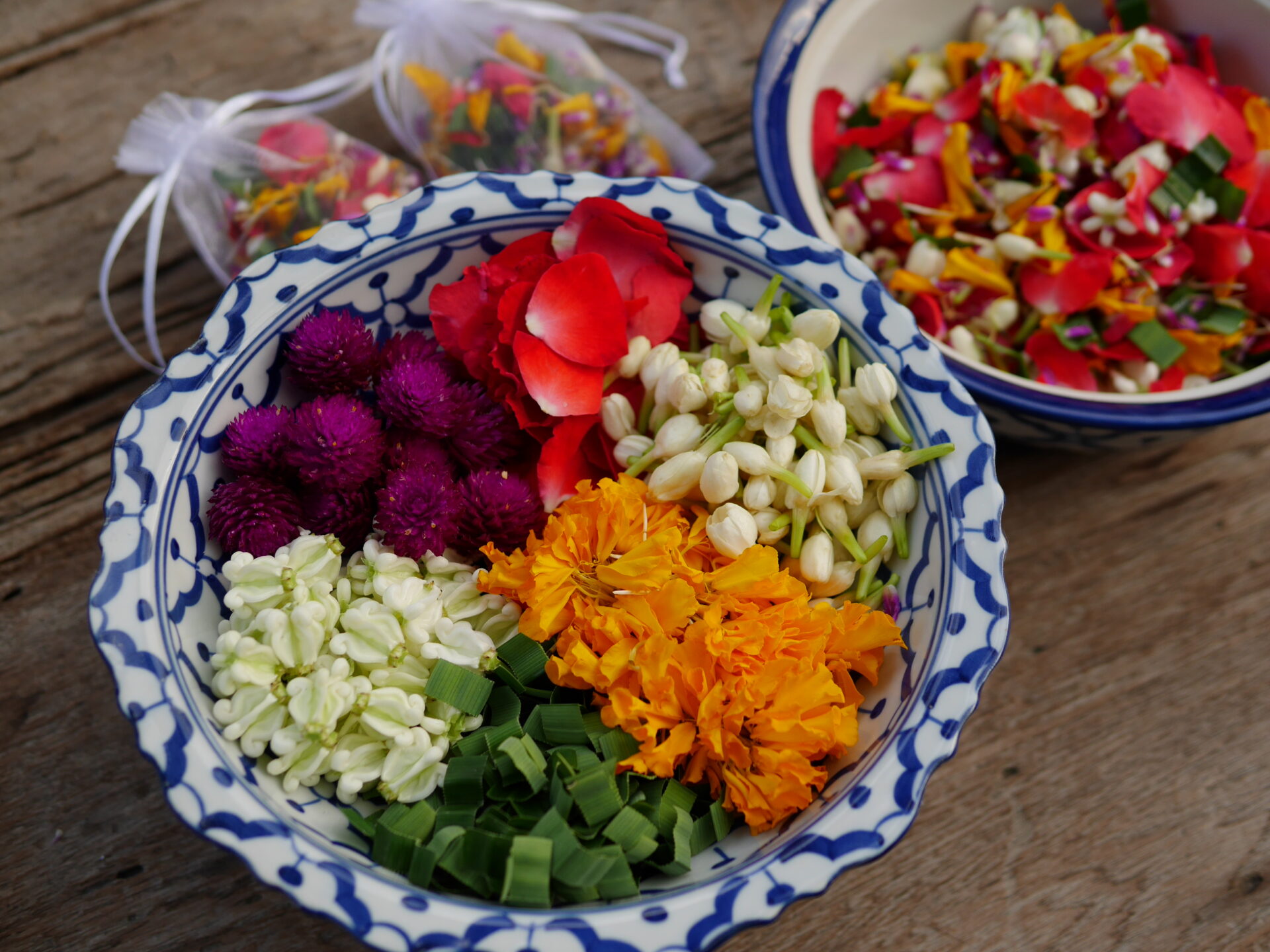 Various kinds of flowers are used for making Bu Nga Ram Pai. (Photo Credit: Anya C.)