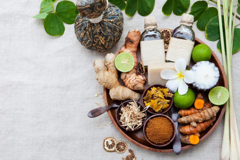 Set of Thai herbs, essential oils and soap (Photo Credit: iStockphoto) 