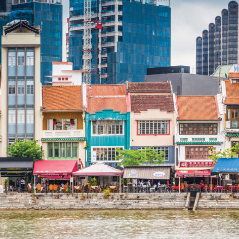 Colorful colonial houses by the Singapore River along Boat Quay