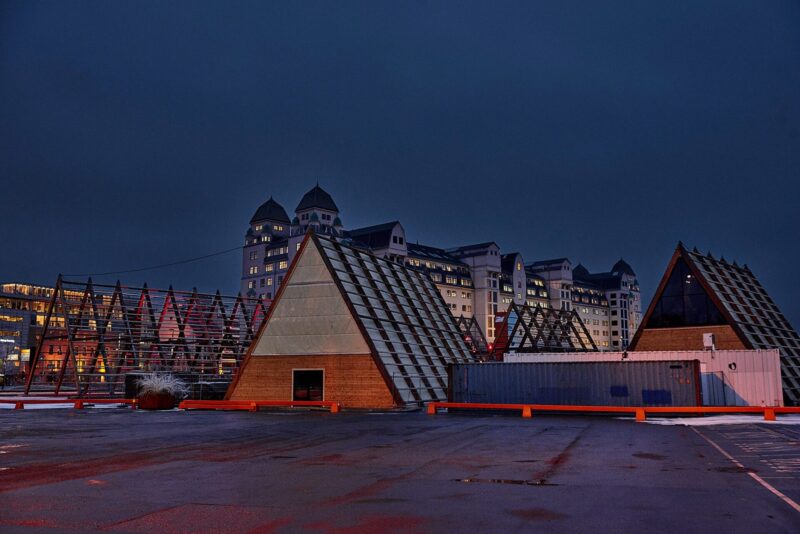 Sauna and music inside the Artic-style house.