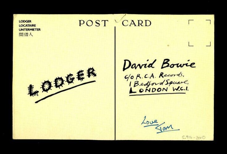 The oversized postcard was part of a cut-out promotional mobile produced to advertise David Bowie's 1979 album Lodger.