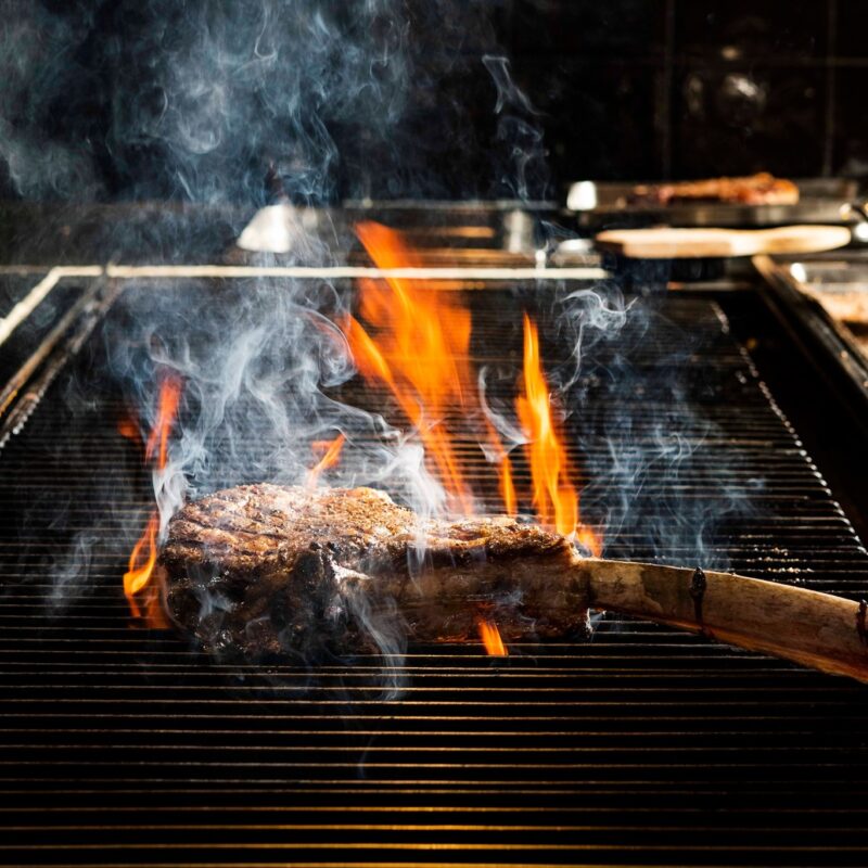 A tomahawk on fire.