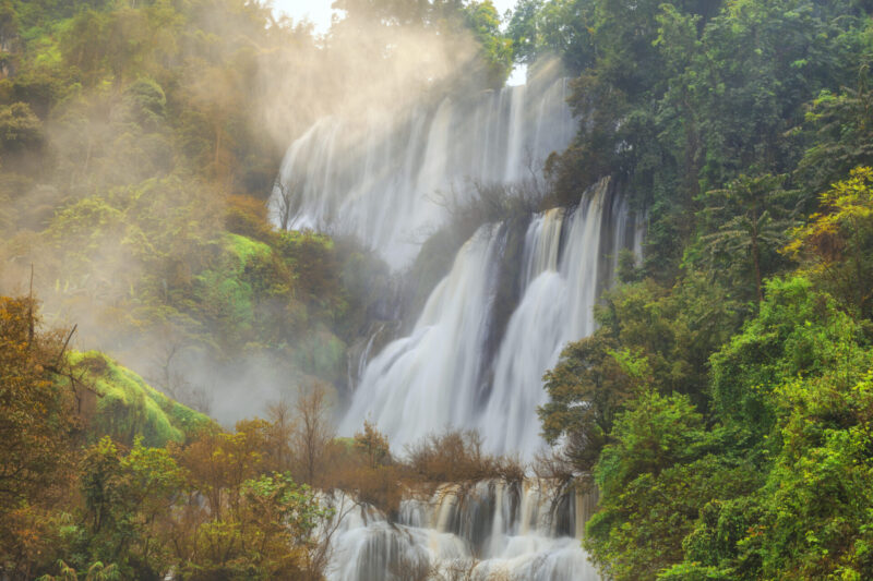 The cascading scene of waterfall in Umphang Wildlife Sanctuary.