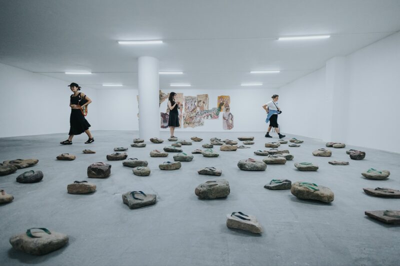 The contemporary art installations are ready for the spectators. 