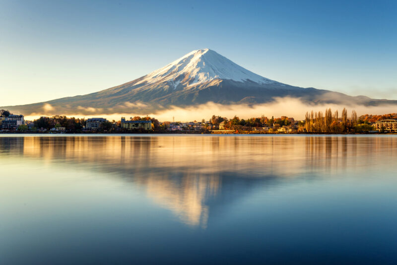 The reflection of Mount Fuji.