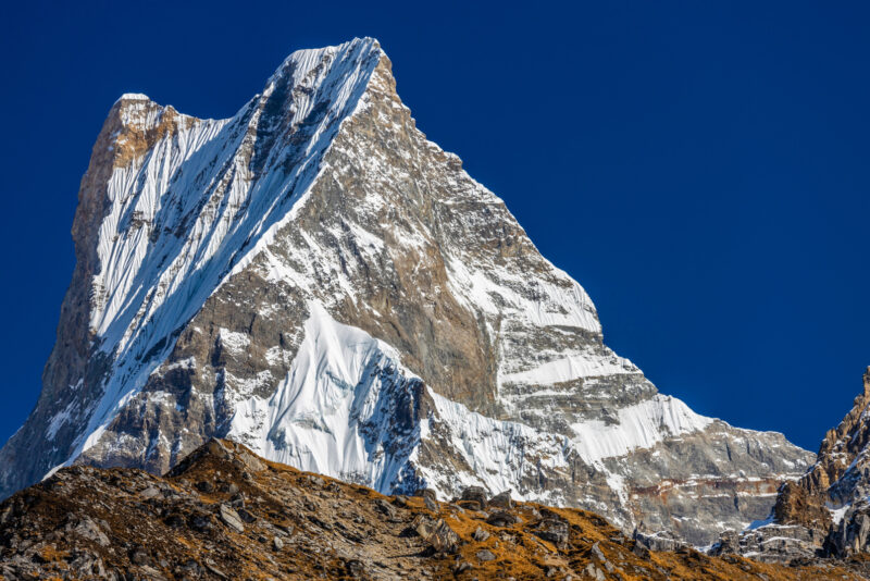 The famous view of the Fish Tail Mountain.