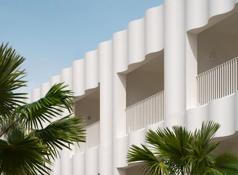 The main building façade is bold and iconic.