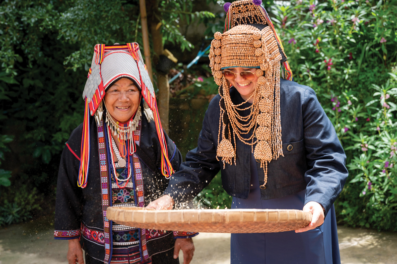 Traditional coffee bean preparation at Ban Pha Mi