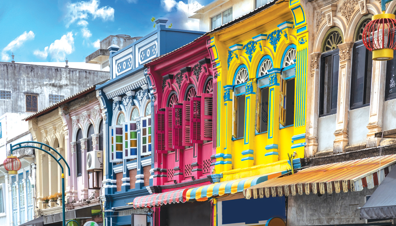Colorful shophouses in Phuket Old Town