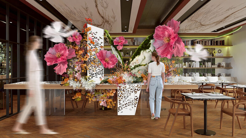 The visual of the flower installation.