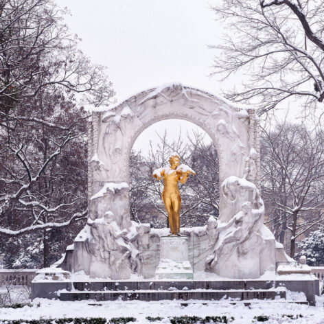 Golden monument of Johann Strauss in city park of Vienna Austria