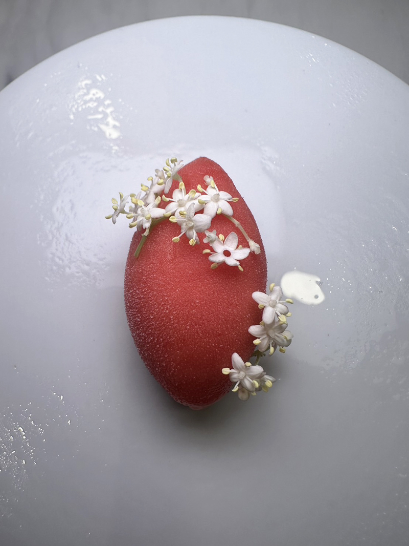 "The blood orange &amp; Angostura sorbet is part of the brand-new, 8-course tasting menu.