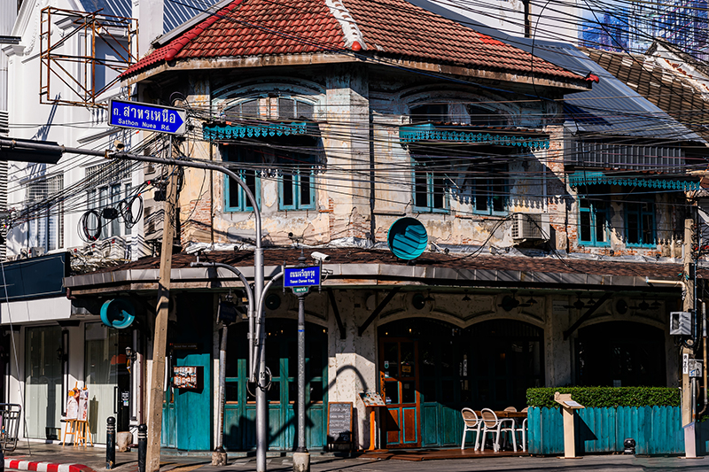 The colonial-style building has stood through time.