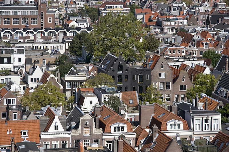 The view of the Jordaan district in Amsterdam from the Westerkerk.