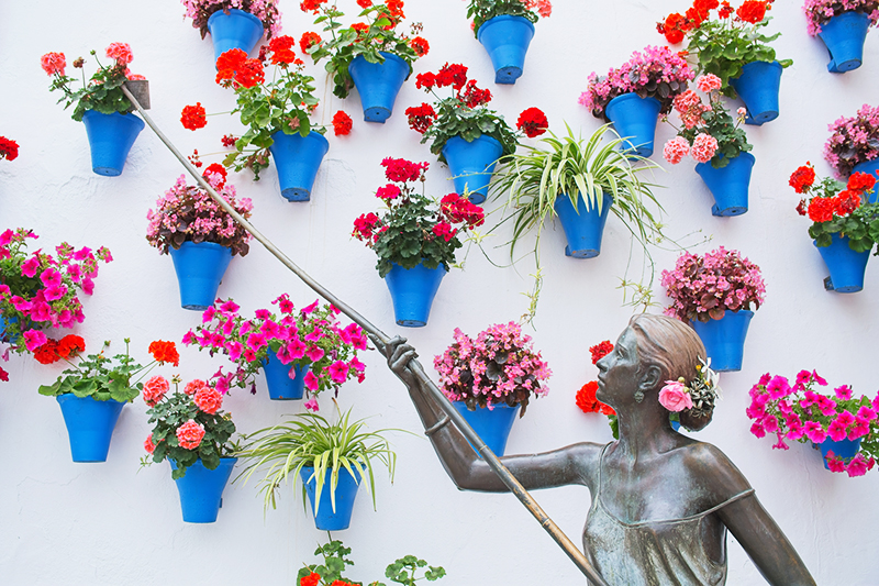The bronze sculpture gripping stick for watering the flowers at the cordoba's annual patios festival.