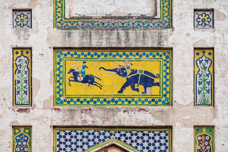 Kashi-kari mosaic detail on Lahore Fort's historic Picture Wall