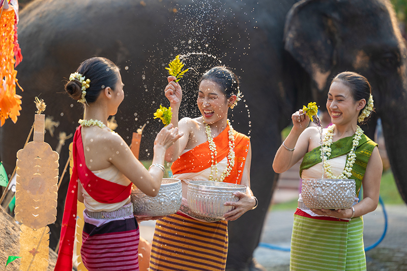 Water splashing is a key, symbolic tradition during the Songkran festival.