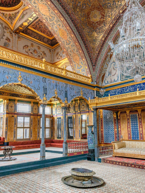 Topkapi Palace is where Ottoman artistry meets Byzantine influence—intricate woodwork, mother-of-pearl inlays, and stained glass creating a kaleidoscope of light.