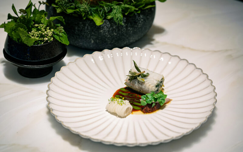 Marinated Goby fish with Thai herbs.