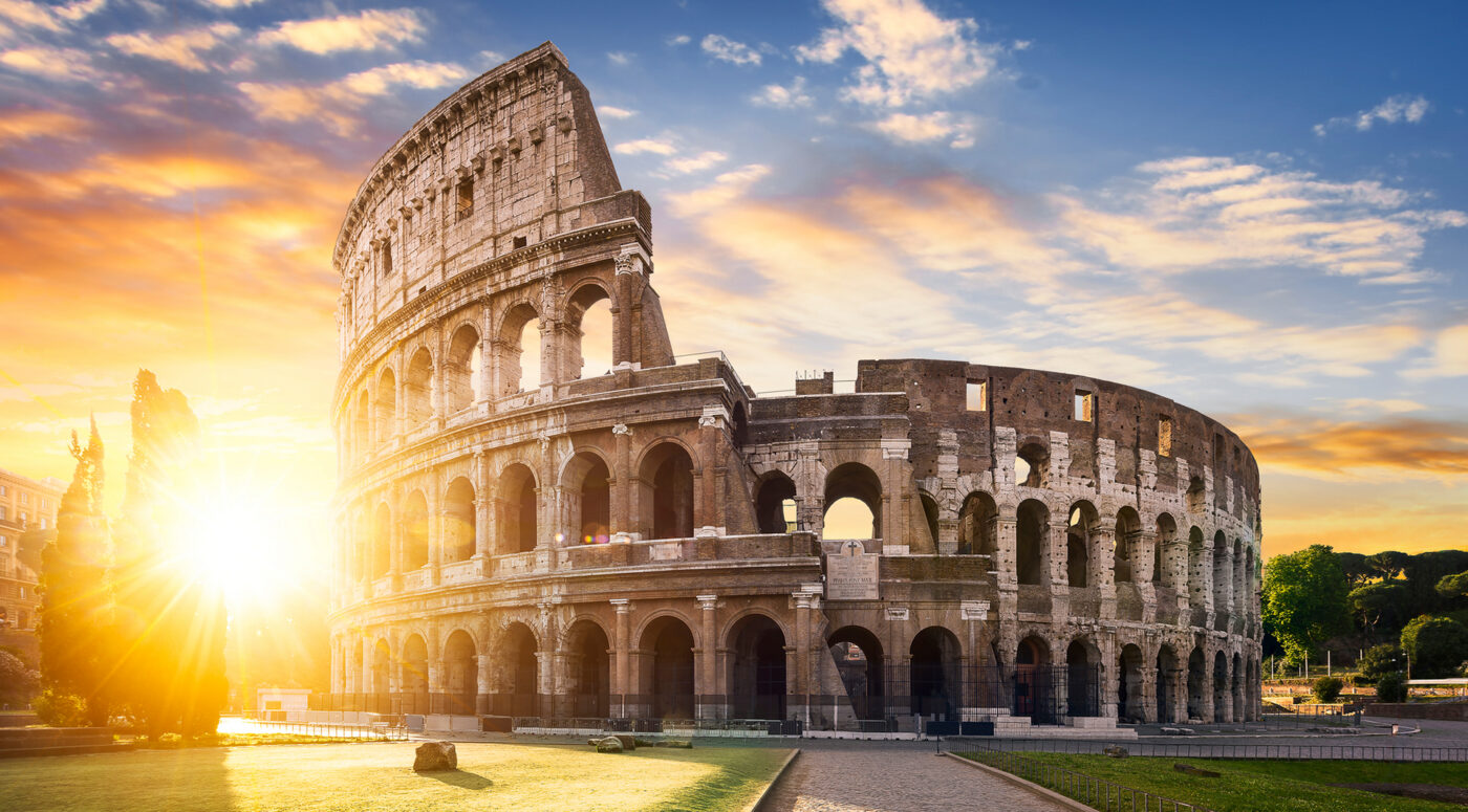 View of Colosseum in Rome with the morning sun.