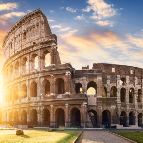 View of Colosseum in Rome with the morning sun.