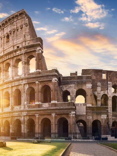 View of Colosseum in Rome with the morning sun.