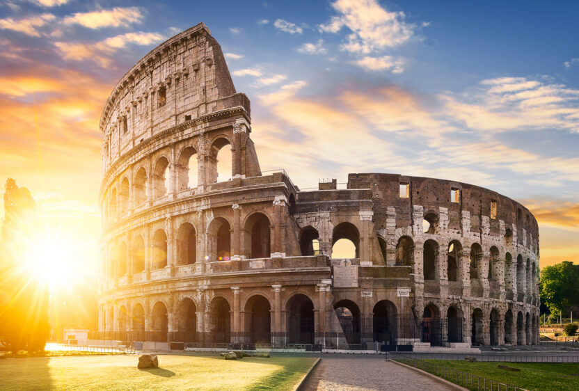 View of Colosseum in Rome with the morning sun.
