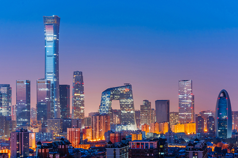 The glowing view of the business district in Beijing.