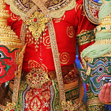 Intricate Masks of The Demon or Yaksa Worn in Thailand's KHON Performance.