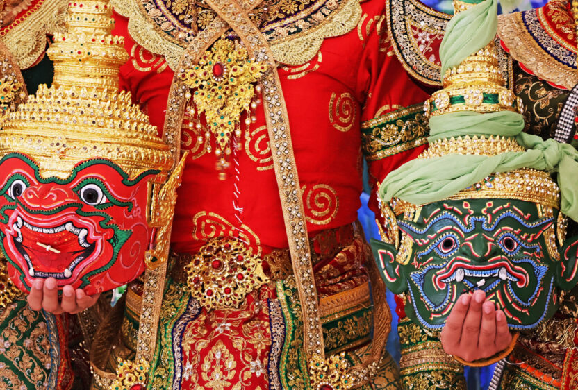Intricate Masks of The Demon or Yaksa Worn in Thailand's KHON Performance.