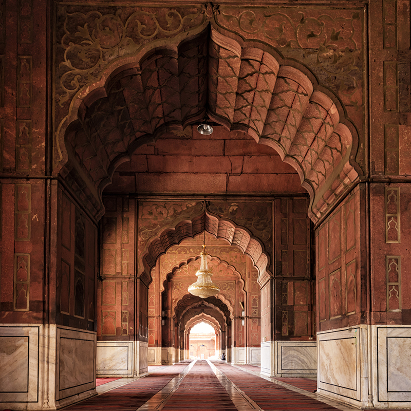 Jama Masjid in Delhi was completed in 1656 AD. Built by Mughal Emperor Shah Jahan, it is a masterpiece of red sandstone and white marble.