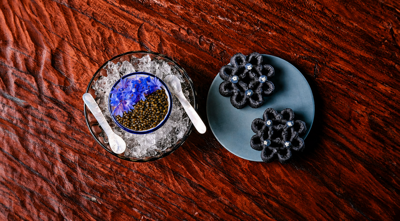 The Brixham Crab, Exmoor Caviar & Coconut Ash Cracker has become a true signature on Chef John Chantarasak's menu at AngloThai.