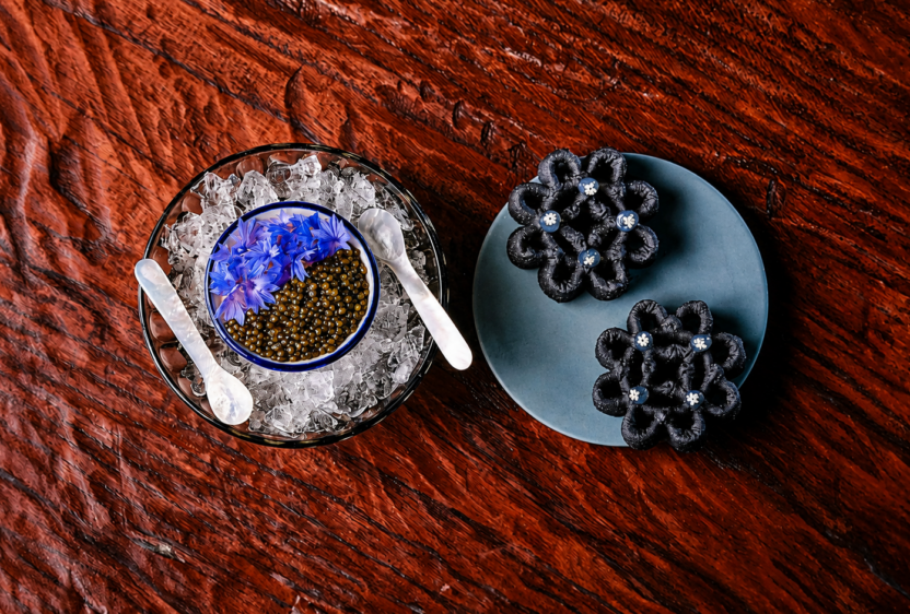 The Brixham Crab, Exmoor Caviar & Coconut Ash Cracker has become a true signature on Chef John Chantarasak's menu at AngloThai.
