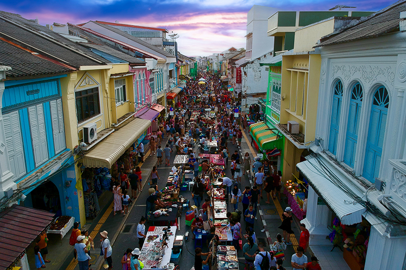 A view from above the Thalang Road Sunday night market.