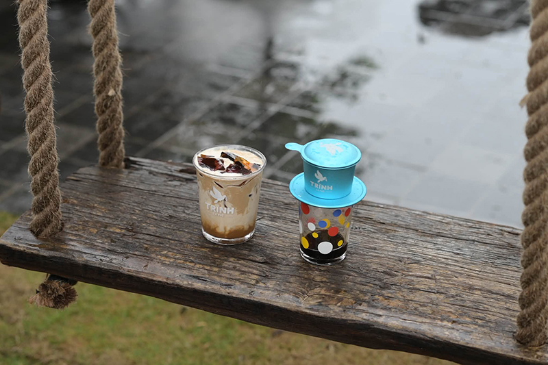 The playful cups of coffee.