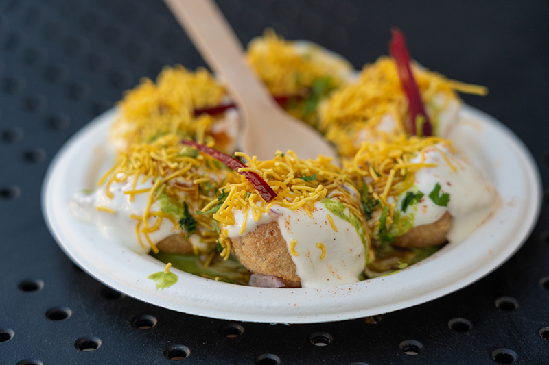 Dahi Puri chaat on a plate.